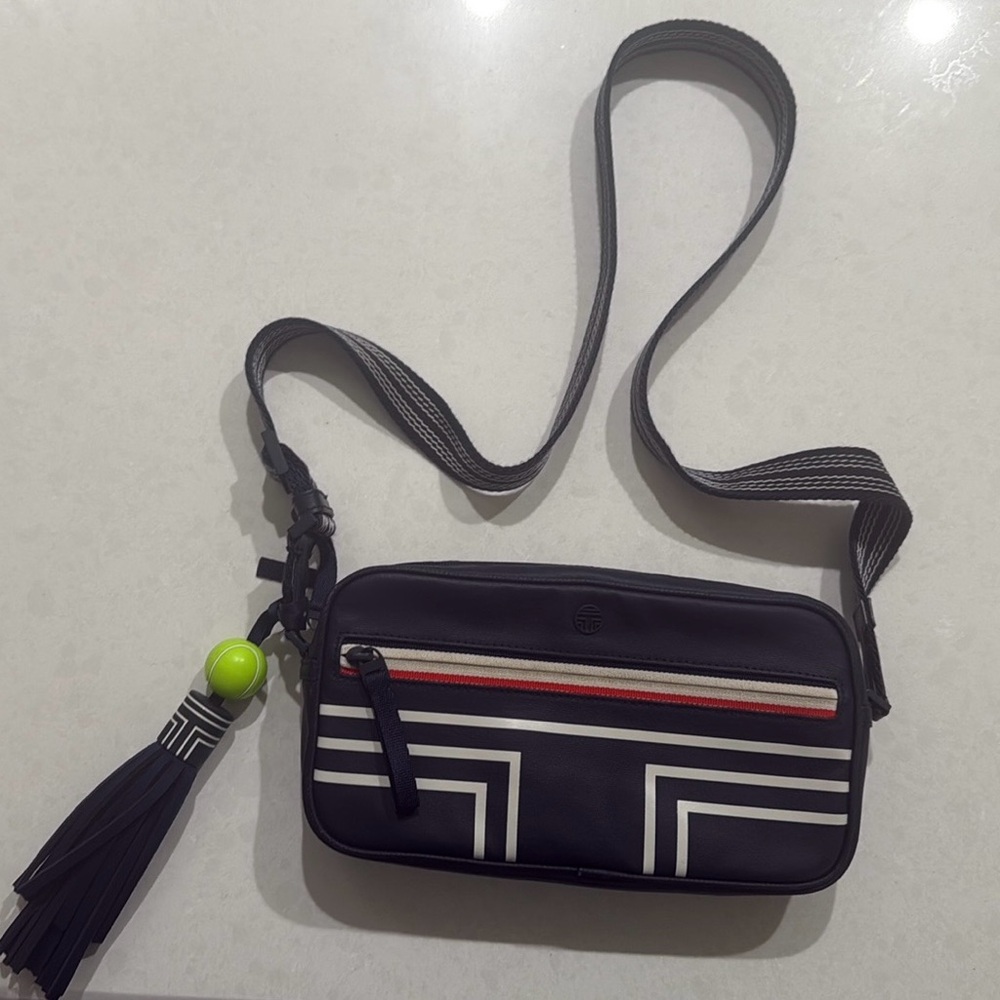 PRISTINE!!! Tory Burch Navy Blue Canvas Crossbody w/ Tennis Ball Tassle